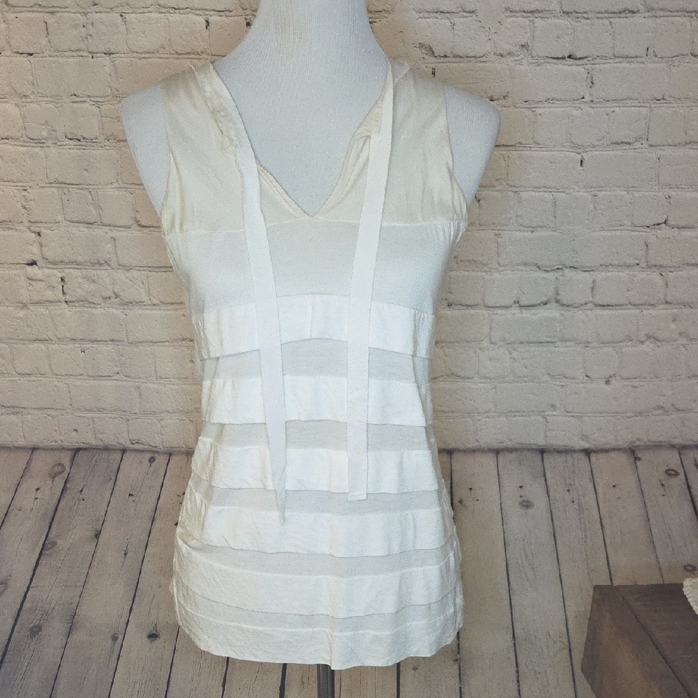 Banana Republic Cream Striped Sleeveless Hooded Tank